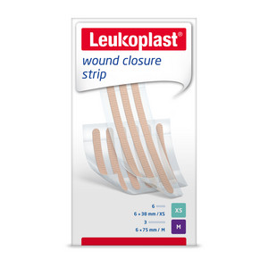 Leukoplast® wound closure strip, beige, 6 Strips (38 mm x 6 mm), 3 Strips (75 mm x 6 mm)